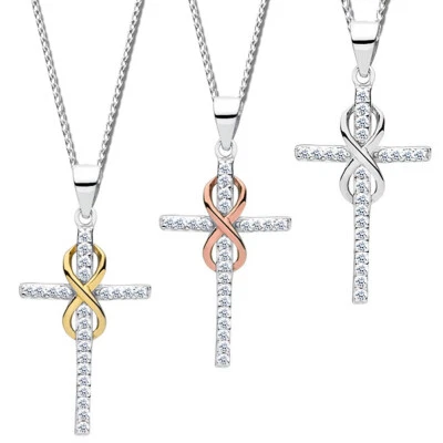 Halskette mit Kreuz echt 925 Silber Unendlichkeit Symbol für Damen Frau Mädchen - Bild 1 von 3