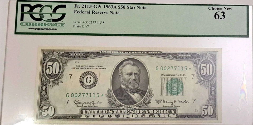 $50 1963 A STAR ⭐ LEGAL TENDER UNITED STATES NOTE Fr.2113 G00277115 ⭐ PCGS 63 - Image 3 of 4