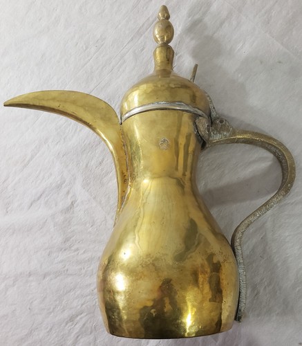 Vintage fatto a mano 16" ottone Dallah islamico mediorientale firmato marcato due volte - Foto 3 di 22