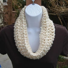 SUMMER COWL SCARF Solid Light Cream White Infinity Loop Crochet Knit Neck Warmer