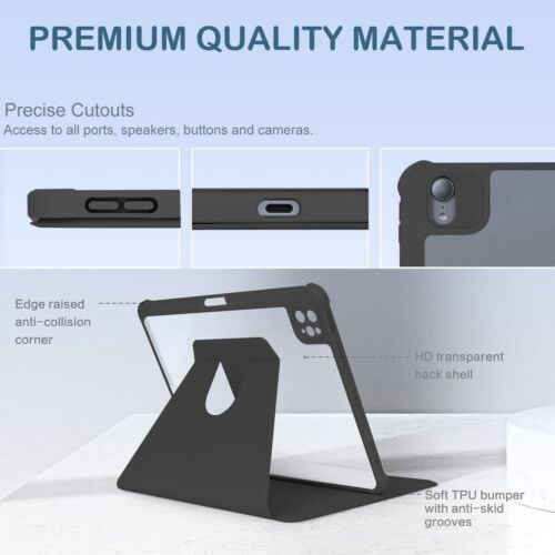 Rotating Stand Clear Case For iPad Pro iPad Air 13'' 11" 10.9'' w/ Pencil Holder - Picture 2 of 30