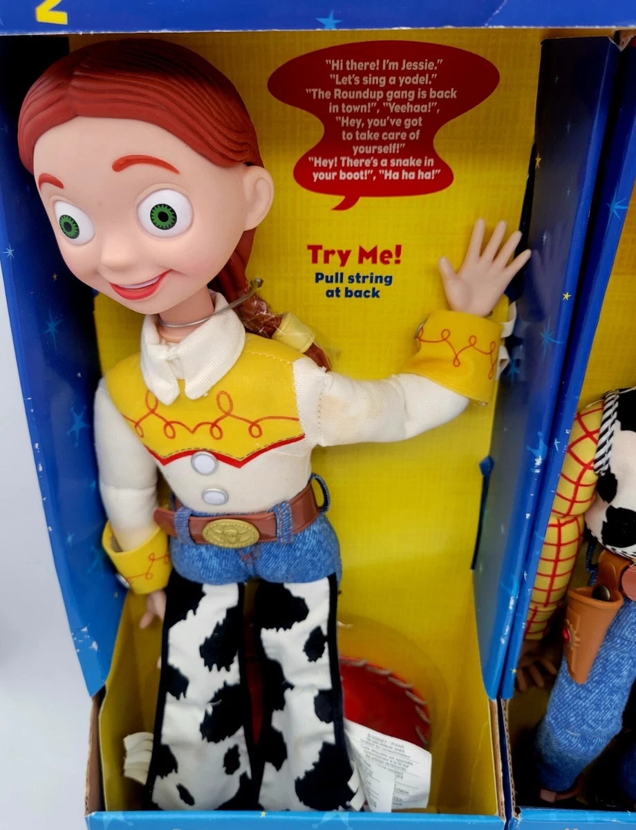 Think Way Disney Pixar Toy Story 2 Pullstring Talking Woody and Jessie Dolls Box