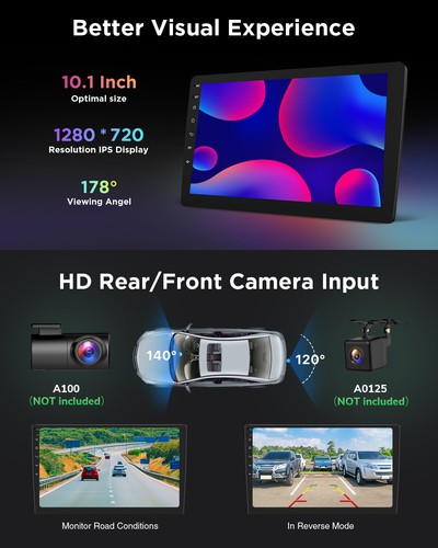 CAM+OBD+DVR+10.1" ANDROID 13 DOUBLE 2 DIN CAR STEREO RADIO Navigation CarPlay FM - Picture 7 of 19