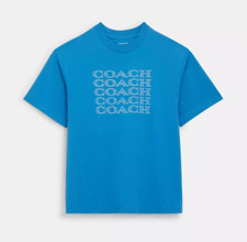 Coach Men's Bright Blue Signature Stack Organic Cotton T Shirt CM821 - NWT