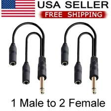 2X 1 Male to 2 Female 1/4" 6.35mm TS Mono to Dual Y Splitter Cable Adapters US