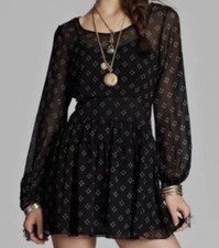 FREE PEOPLE Baby Dee Chiffon Sheer Tunic Lined Fit & Flare Dress Size Small