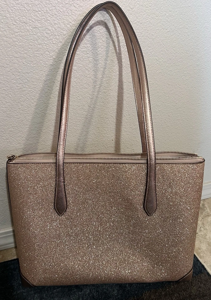 Kate Spade New York Joeley Sparkle Glitter Tote Rose Gold Purse Bag - Image 4 of 4