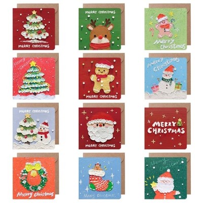12Pcs Christmas Card, Holiday Greeting Card Lined, with Envelope and Seal Labels