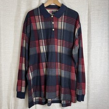 Vintage Chaps Ralph Lauren Plaid Long Sleeve Polo Rugby Shirt XL Red Navy