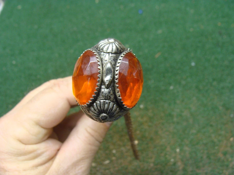 Antiguo Paraguas Sombrilla Mango Decorativo con JOYAS NARANJA 9" Largo con Cadena Foto 4 de 4