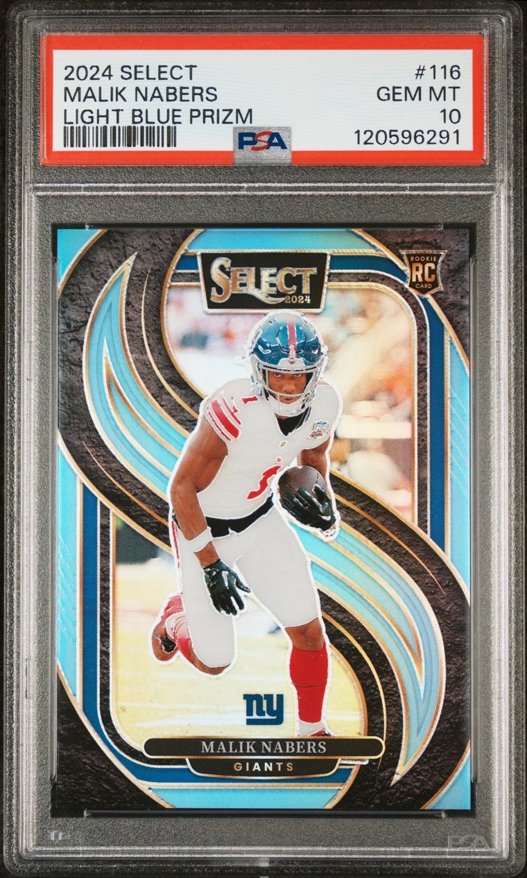 2024 Panini Select - Premier Malik Nabers #116 Light Blue Prizm /99 (RC) PSA 10