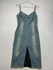 Vintage 90s Y2k Rampage Denim Jean Dress Junior Size 11 Lace Trim Classic