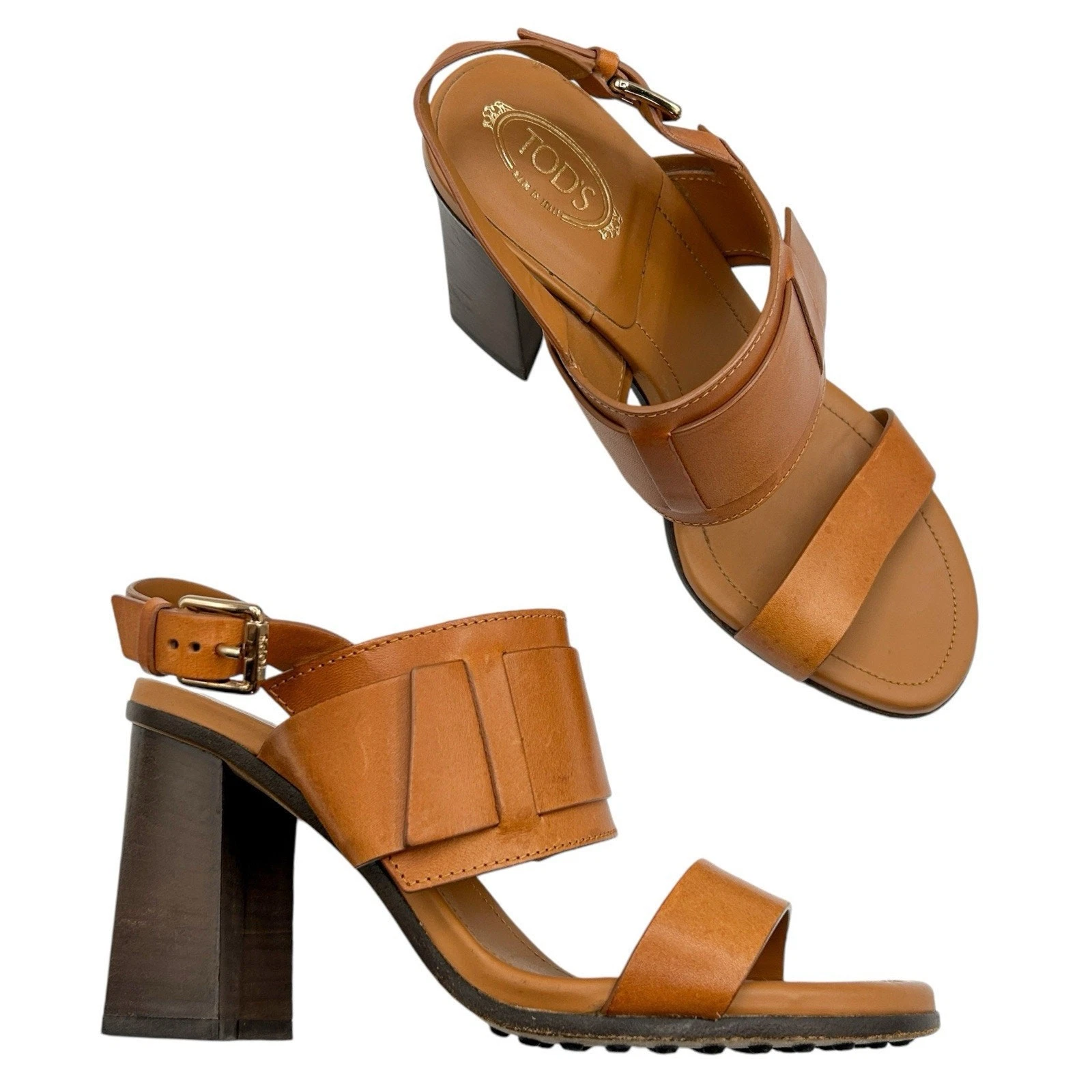 TOD’S Sandali Tods in pelle con tacco a blocco colore marrone taglia 36