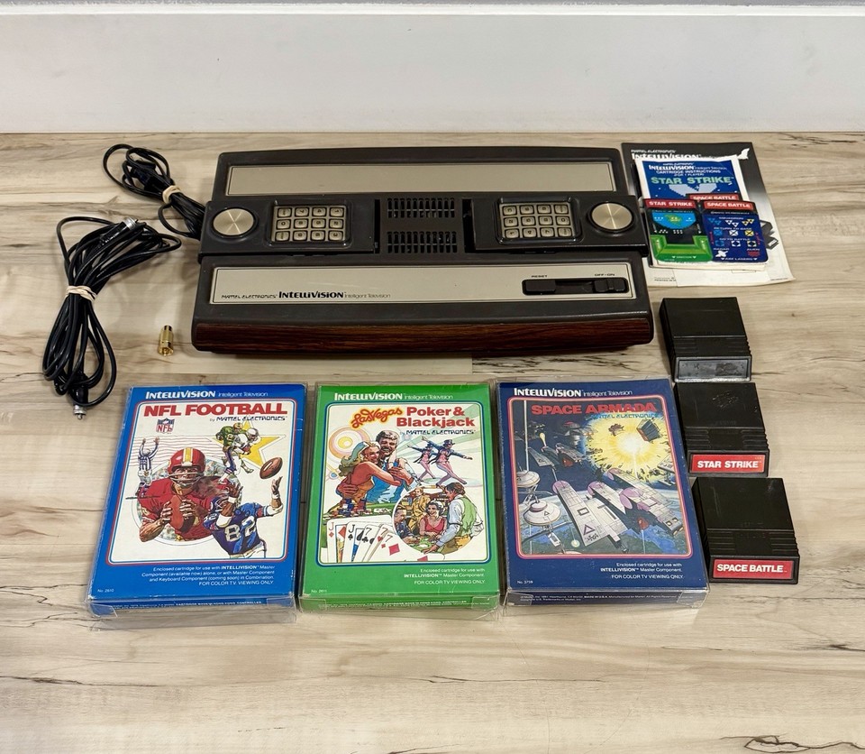 A tested, working Intellivision bundle with 6 games is a ready-to-play slice of 1979 gaming that most teens have never touched.