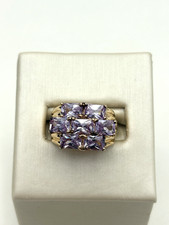 STERLING SILVER 925 CZ PURPLE CLUSTER GEMSTONE 5.1mm BAND SIZE 5 RING 6.3g