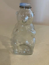Snow Crest Beverages Glass Bear Bank Bottle Salem Mass 7” With Cap Vintage