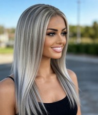 Highlight Grey Straight 13x4 Lace Front 100 Human Hair Wig for Fashion Women