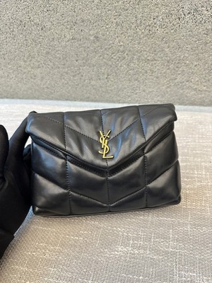 YSL Saint Laurent Puffer Mini Shoulder Bag Black Quilted Lambskin Handbag
