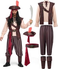 Caribbean Pirate Costume Adult Sea Captain Robber for Halloween Free Shipping