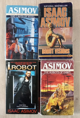 Isaac Asimov 4x Vintage Paperbacks, I Robot, Robots of Dawn, Caves of Steel