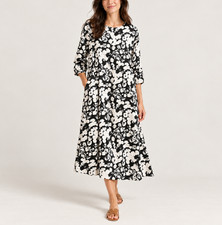 NWT Everlane Linen A-Line Midi Dress Black Bone Floral 100% Linen 12