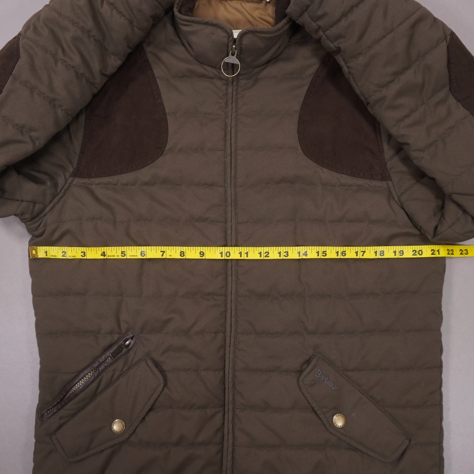 Barbour Quilted Shooting Jacket Full Zip Mens Medium Brown Pockets image 9