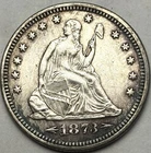 1873-P SEATED LIBERTY QUARTER, Arrows, AU++, Philadelphia Mint
