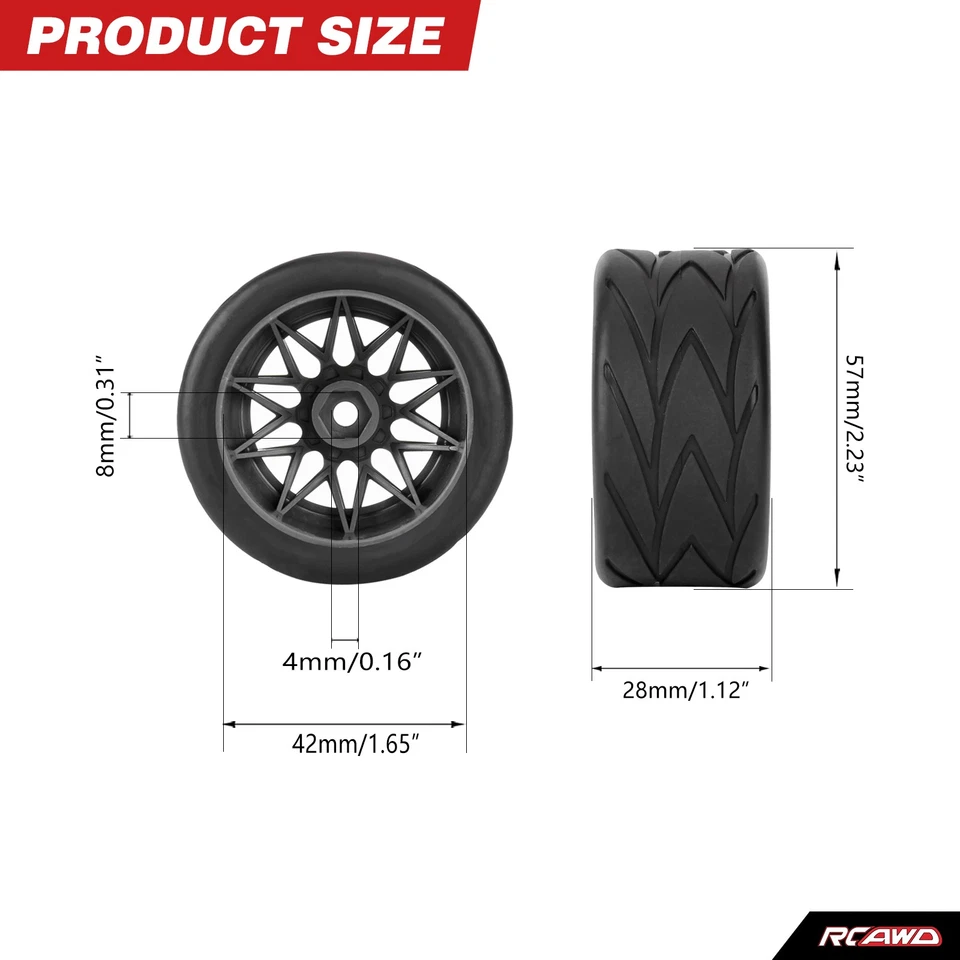 RCAWD R/Y/T 4PCS Pre-Glued All Terrain Tires for Losi 1/12 NASCAR Upgrade Parts - Image 3 of 4