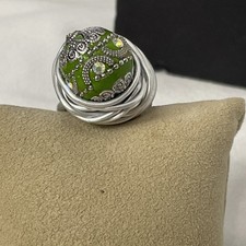Hand Crafted Wire Wrap Ring W/Green Glass/Ball Crystals Women s Sz 8