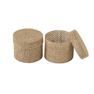 2 BOITES JUTE RONDE COUVERCLE 4.5-5.5CM NATURE - Photo 1/2