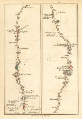 Foots Cray Farningham Wrotham. John Cary Turnpike Reisebus Straßenstreifenkarte 1790
