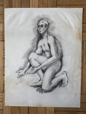 Vintage 1960s Portrait Ink Pen Pencil Figure Study Drawing Man Male 17 x 13