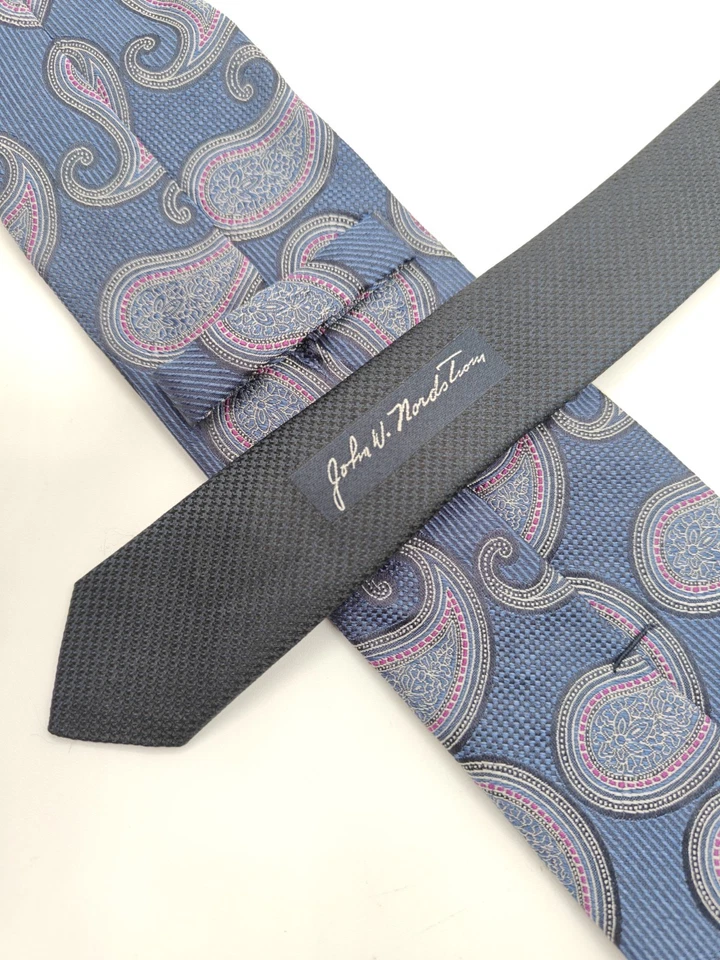 🇺🇲 Corbata de Seda John W Nordstrom Hecha en EE. UU. 59x3,25 Azul Paisley Foto 2 de 4
