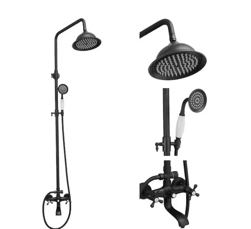 3-Spray Wall Bar Shower Kit Rain Shower Head with Tub Spout & Hand Shower Black