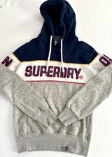 Superdry Womens Small S Pullover Hoodie Navy Blue White Logo JPN 054 Streetwear