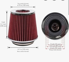 Cold Air Intake Filter, Neck 101mm & 2 Resizing Gaskets, Cartman Air Filter 2101