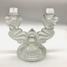Large Bohemia Crystal Glass Double Candle Stick Holder w/Satin Glass Accent Vtg