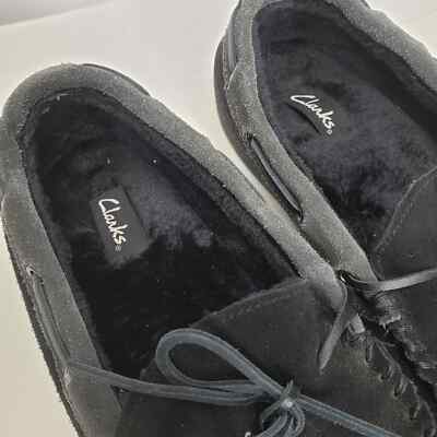 Clarks sherman leather fur lined house slippers mens 10 black Clarks sherman leather fur lined house slippers mens 10  main image 2