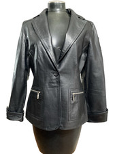 Clio Genuine Leather Jacket Women’s 12 Black Lined Classic Soft Zipper Pockets