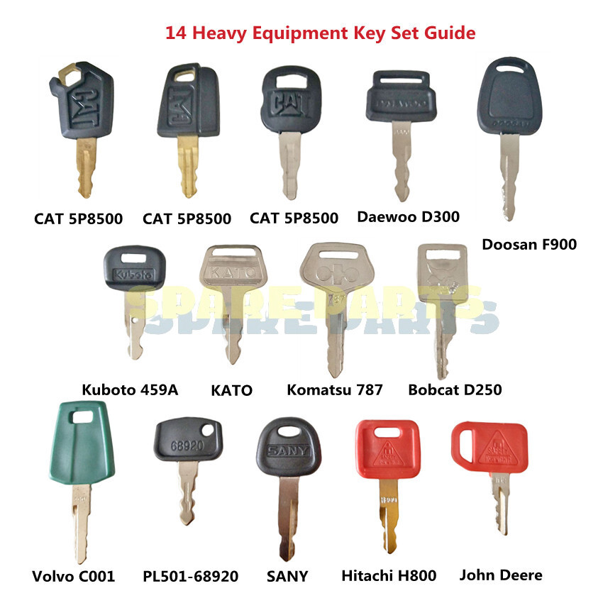 14pc Heavy Equipment Key Set Construction Keys For CAT Volvo deere ...
