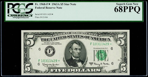 $5 1963A Federal Reserve * Star Note Atlanta PCGS Superb Gem New 68 PPQ - Picture 3 of 3