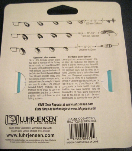 Nuovissimo! Luhr Jensen Bolo Flex-I-Troll n.3 (4 lame) ottone rosso centrale filo SS - Foto 3 di 4