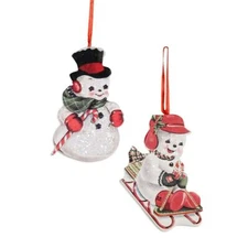 Bethany Lowe Christmas Sparkle Playful Snowman Dummy Board Ornament