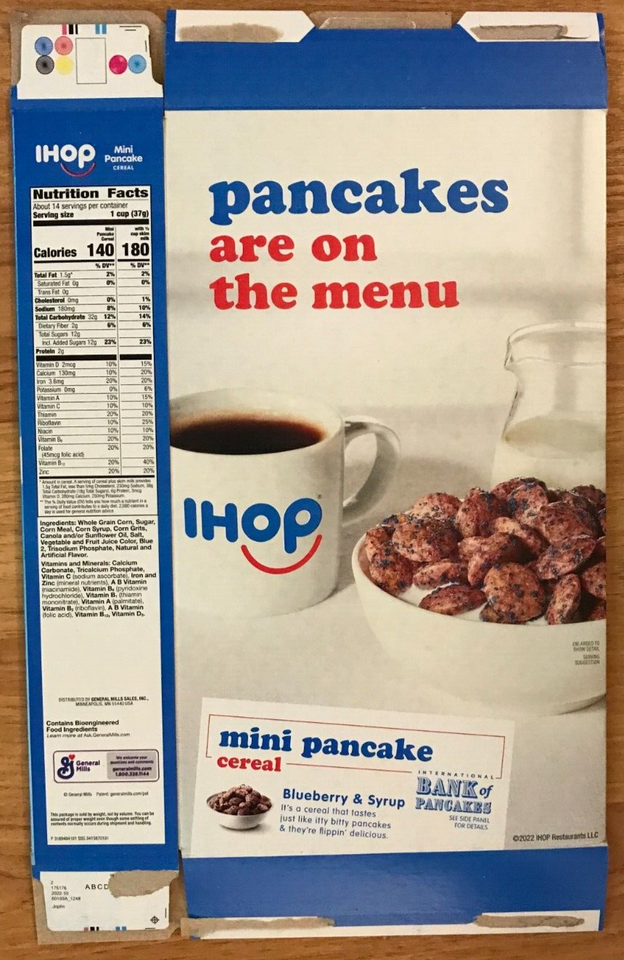 IHOP Mini Pancake Blueberry & Syrup Family Size Cereal Box FLAT EMPTY