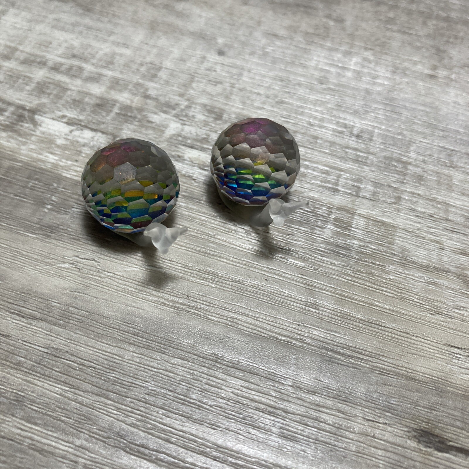 Austrian Crystal Snails Iridescent Rainbow Prism Figurine Miniature Pair