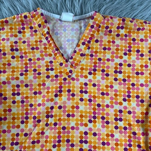Peaches Scrub Top Womens Orange Short Sleeve Work Shirt - Picture 2 of 7