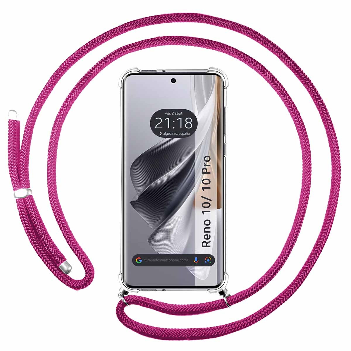 Cover Ciondolo Trasparente per Oppo Reno 10 5G/10 Pro 5G Con Cordino Rosa Fuc