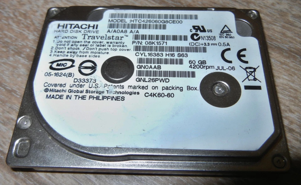 HTC426060G8CE00 Hitachi 60GB 1.8" IDE hard drive for notebook 4200RPM TESTED - Image 2 of 3