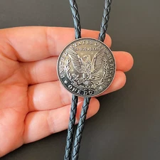 Silver American Eagle Bolo Tie Western Cowboy PU Leather Rope Wedding Necklace