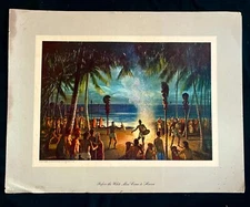 TIKI ART Ancient BEACH EVENT 1824 PETER HURD Artist ORIGINAL VINTAGE PRINT
